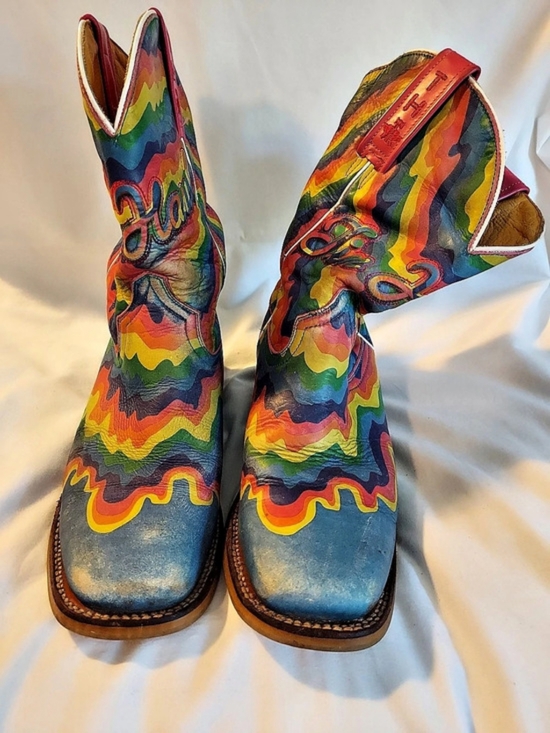 Tin Haul Shoes - Tin Haul "Neon Melt" Psychedelic Rainbow Leather Cowboy Boots - Size 8.5